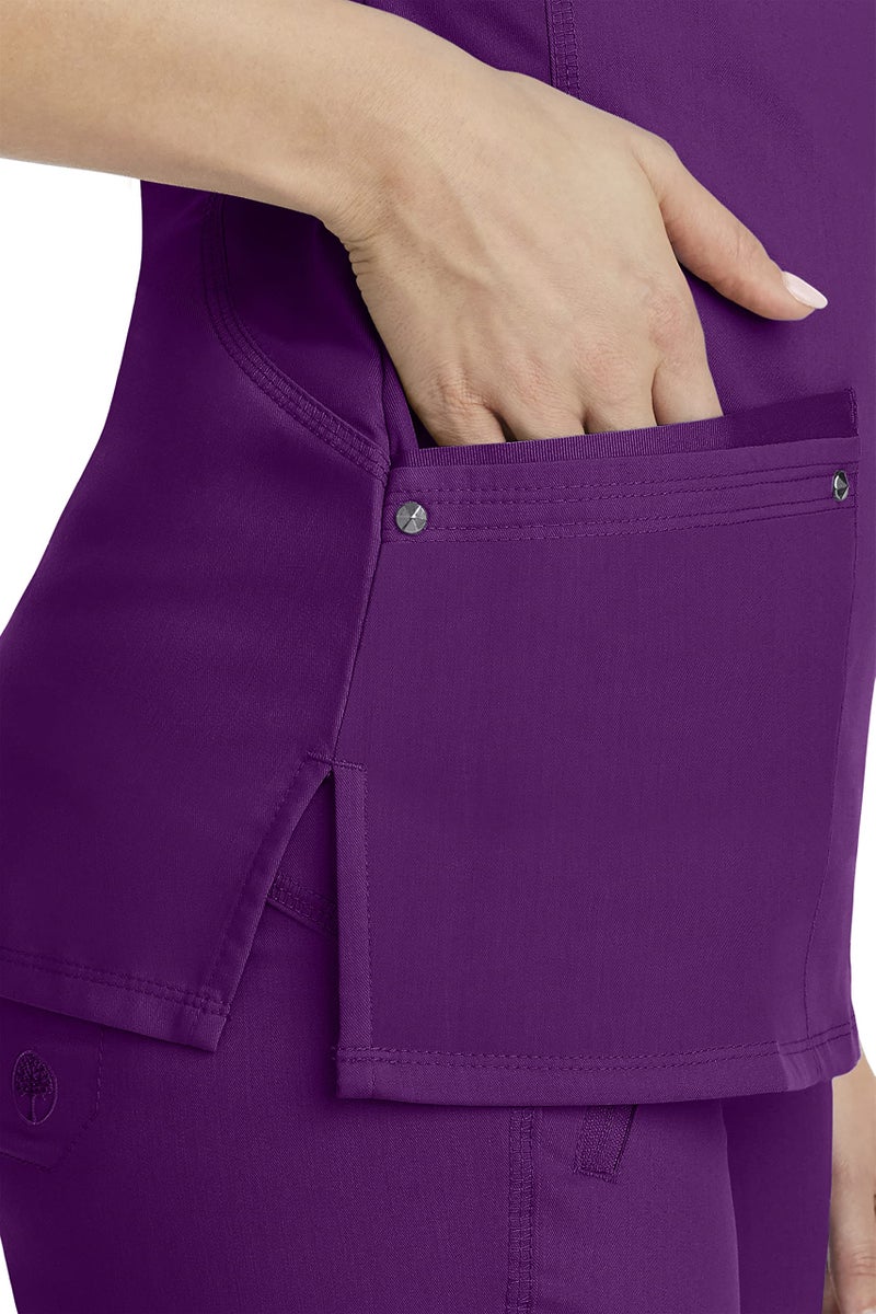 Healing Hands Women's Scrub Top V-Neck with 2 Pockets, 2-Way Stretch, and Yoga Knit Side Panels for Slim Fit - 2245, L, Eggplant - Image 4